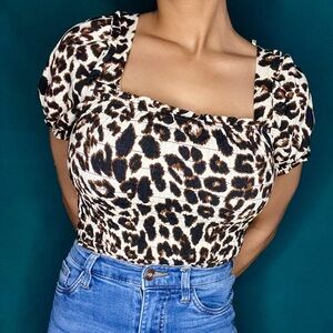 Leopard Monteau Square Neck Crop Top